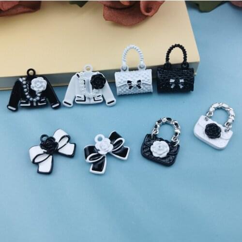 10pcs OL Style Bags With Flower Enamel Charms Bow Clothes Handbags Alloy Pendants DIY Earring Bracelet Jewelry Accessory