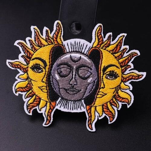 Iron-On Patches For Clothes Sun Skull Embroidered Patches For Clothing Punk Stripes On Clothes Jacket T-Shirt Jean Fusible Patch