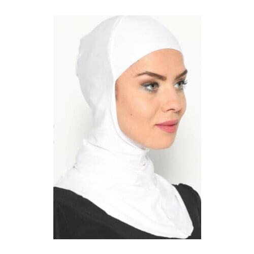 Soft Modal Inner Hijab Caps non Lace up Muslim Stretch Neck Head Turban Islamic Underscarf Bonnet Headband Turbante Mujer-white