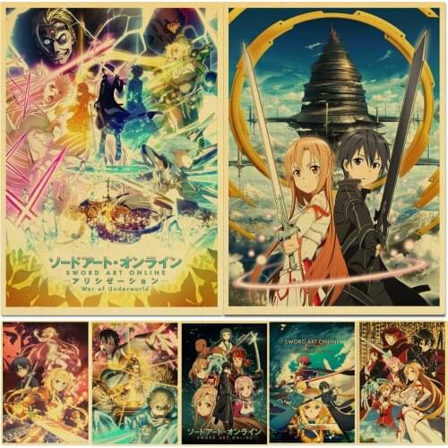 WTQ Canvas Painting Sword Art Online Japanese Anime Posters Retro Poster Wall Decor Wall Art Picture Room Decor Home Decor