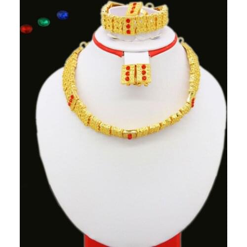 Ethiopian Tradition Jewelry sets Gold Color Crystal Necklace/Bracelet/Earring/Ring African Eritrea Women Jewlery Set