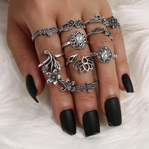 10 Pcs/set Retro Flower Infinite Knuckle Rings For Women Vintage Geometric Pattern Crystal Rings Set Party Bohemian Jewelry