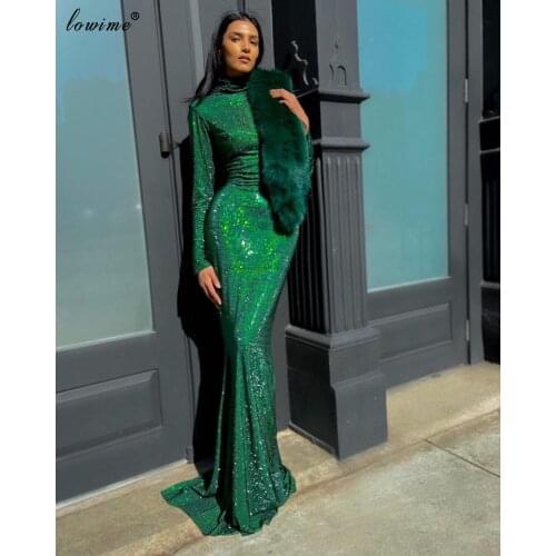 Robe Femme Green Long Sleeves Evening Dresses 2020 Fashion Couture Arabic Mermaid Formal Prom Dresses Woman Party Night Gowns