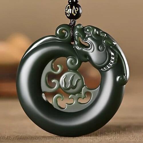 100% natural hetian jasper green jade pendant hollow dragon jade necklace brand men women jadeite jade jewelry certificate