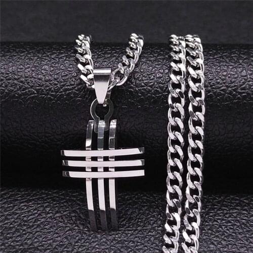 2021 Cross Stainless Steel Pendant Necklace for Women/Men Silver Color Chain Necklaces Jewelry croix chrétienne N8004S05