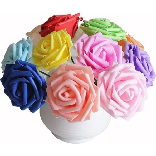 50Heads 7cm Artificial Flower Fake Foam Rose Flowers Bride Bouquet Wedding Party Home Decor DIY Wreath Scrapbooking Supplies