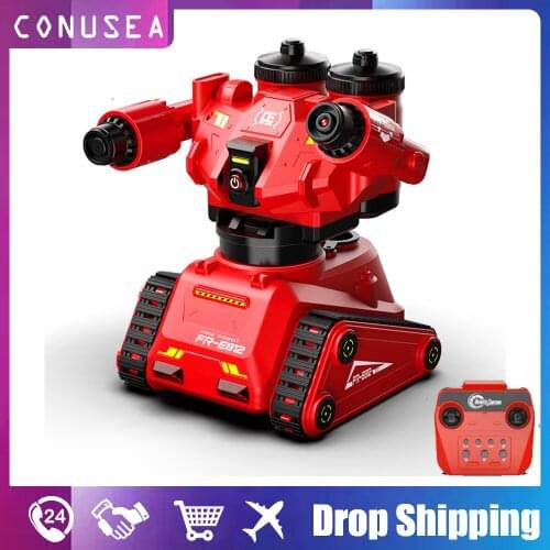 Double E E812-001 Intelligent Early Education Remote Control Robot Mobile App Fire Fighting Water Spray Interactive Toys for Boy