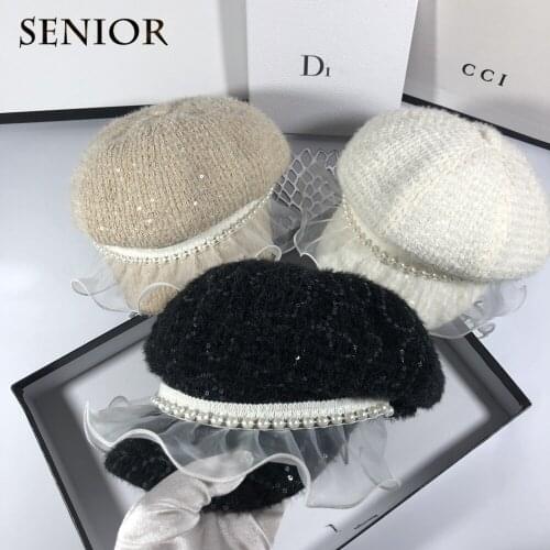 French Autumn Organza Elegant Women Octagonal Hat Winter Wool Warm Women Beret Ladies Light Luxury Women Hat 2021 New