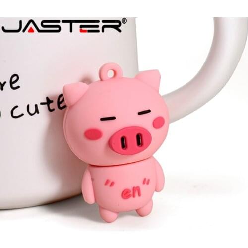 JASTER Cartoon USB2.0 Flash Drive 4Gb 8Gb 16Gb 32Gb 64Gb 128G Pink Pig Pen Drives Gifts Key Chain U Disk Wholesale Memory Stick