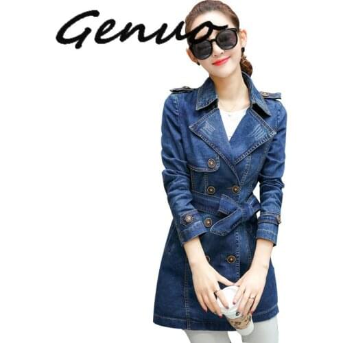 Genuo New 2019 Denim Jacket Women Long Sleeve Spring Autumn Mid-length Elegant Jeans Jacket Slim Hot New Outerwear Plus Size XXX
