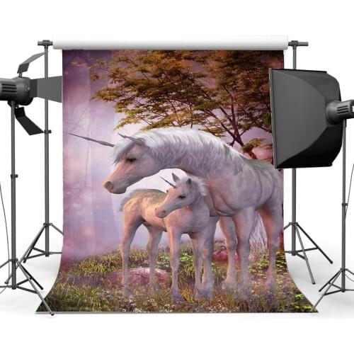 Happy 1st Birthday Unicorn Backdrop Fairytale Enchanted Garden Forest Trees Fresh Flowers Bokeh Fantasy Background