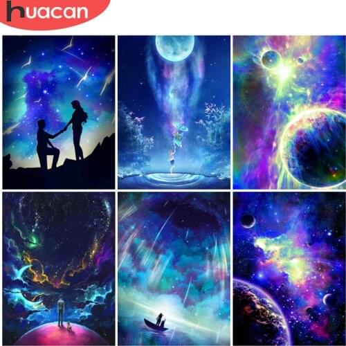 HUACAN Full Drill Diamond Painting Starry Sky Diamond Mosaic Landscape Cross Stitch Handcraft Gift For Women