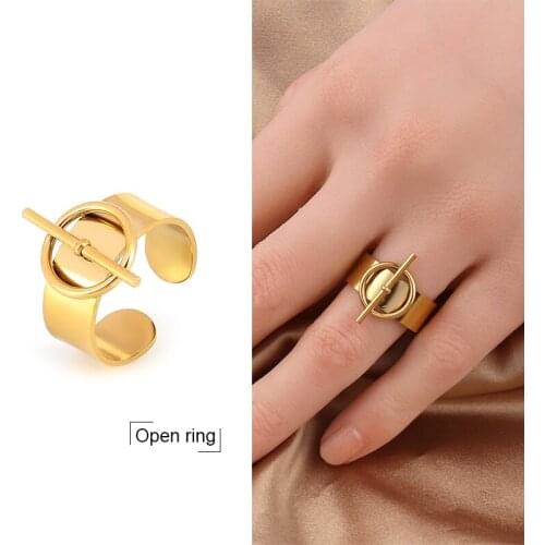 Gold Wide Rings Stainless Steel Rings For Women Punk Chain Ring Round Geometric Open Finger Rings Chain Charm Ring Rings Jewelry
