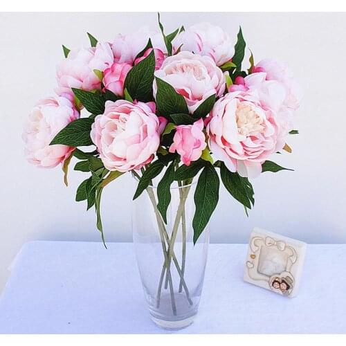 Hot Sale 1 Pc 3 Heads Artificial Pink Peony Home Room Wedding Party Garden Decor