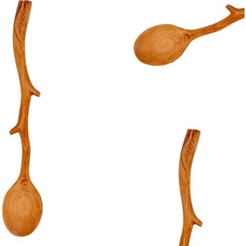 Japanese Style Beech Spoons,Branch Shape Long Handle Scoop,Coffee Stirring Spoon,Tableware