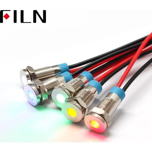 6mm 12v mini Metal LED Pilot Panel Dash Signal Indicator Warning light 14cm cable Chrome Finish Car Boat Marine
