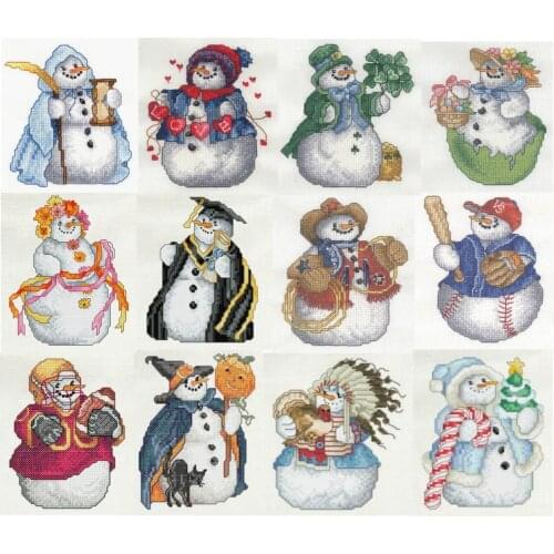 Snow man 2 Refrigerator magnet top new Cross stitch DMC set Creative Gift Handmade metal bookmark fairy tale princess series