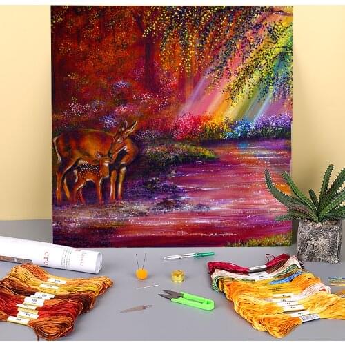 Natural Scenery Rainbows End Printed Canvas 11CT Cross-Stitch Embroidery Set DMC Threads Painting Handmade Sewing Sales