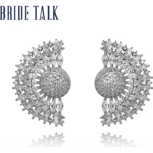 Bride Talk Unique Creative Semicircle Moon Shape Earrings Full Micro Pave Cubic Zirconia Fashion Jewelry For Women Dating Party