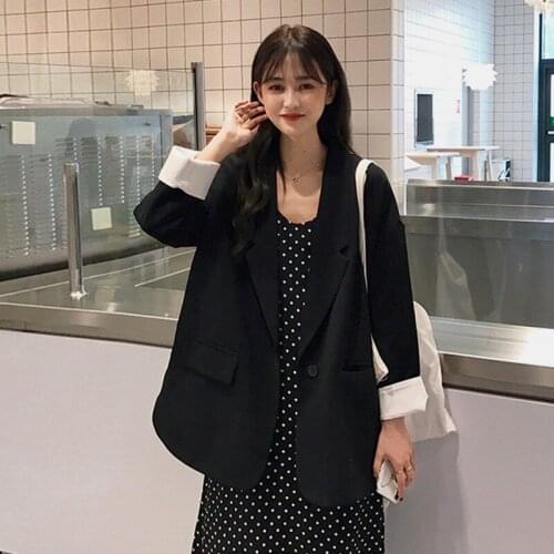 2020 Spring Summer Blazers new Korean Chic Casual small Suit Women Loose black long-sleeved Suit Jacket g