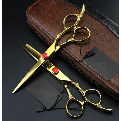 Professional 6 inch 440C Plum handle hair scissors bag set cutting scissor barber thinning shears scisors hairdressing scissors