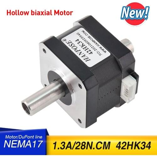 3PCS Free shipping 1.3A 28N.CM 42HK34 Hollow biaxial motor Nema17 Stepper Motor 42 double shaft motor 4-lead for CNC 3D printer