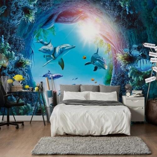 Custom 3D Underwater World Dolphin Poster Photo Mural Wallpaper Whole House Bedroom Living Room Sofa TV Background Wall Decor