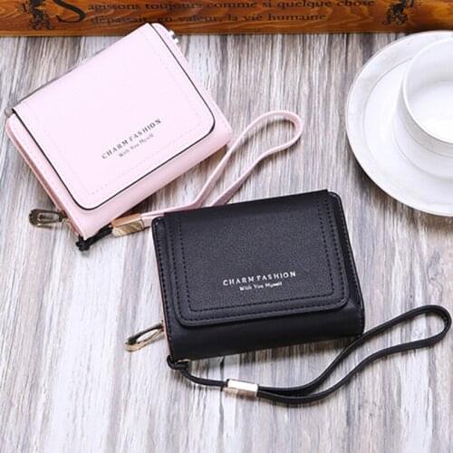 Portable Mini Purse PU Leather Women Wallets Buckle Zipper Coin Money Bags Card Holders Wristband Short Ladies Clutch
