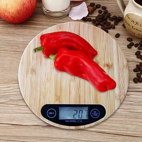 5kg/1g Portable Round Bamboo Wood Electronic Scale Kitchen Baking Scale LED Display Digital Food Scale Household ВесыКухонные