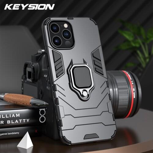 KEYSION Shockproof Armor Case for iPhone 13 Pro Max 12 Mini Ring Stand Back Cover for iPhone 11 Pro max XS XR 8 7 6 Plus SE 2020