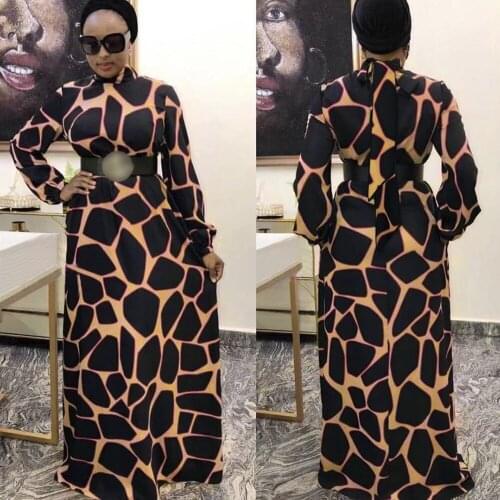 Ramadan Muslim Abayas Leopard Printed Long Muslim Dress Women Modest OuterWear Clothing EID Robes With Belt F2985