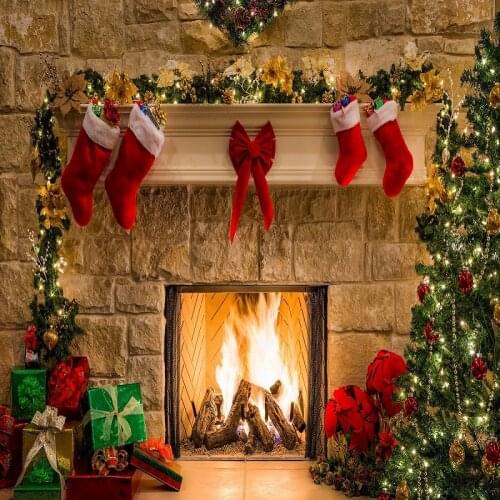 Nitree Photo Studio Photography Props Christmas Fireplace Decorative Backdrop Stone Wall Lantern Gift Vinyl Background Cloth