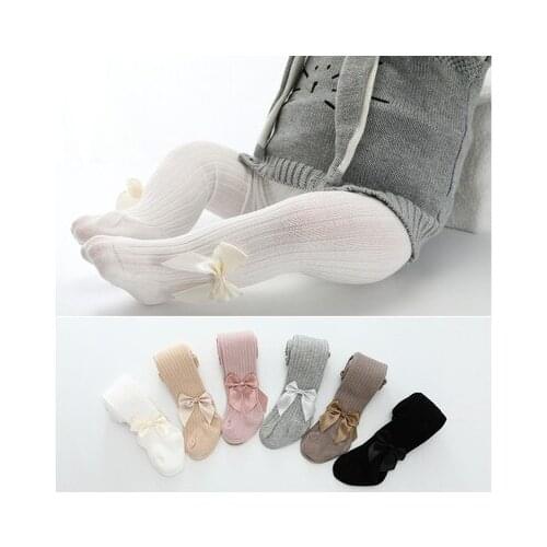 Cute Bowknot Tights For Girls Knitted Cotton Ribbed Baby Girl Stockings Soft Breathable Children Pantyhose Suitable for 0-8 Yrs