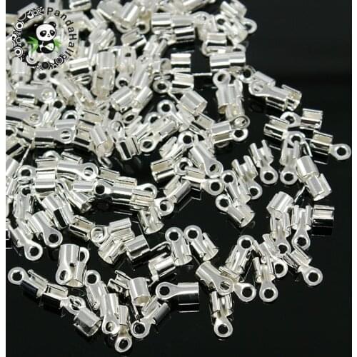 Silver Brass Folding Crimp Ends, 10x5x3mm, hole: 2mm F70