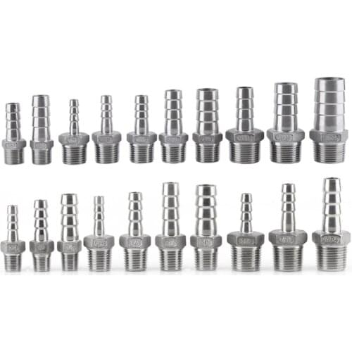 Stainless Steel SS304 Male BSP 1/8" 1/2" 1/4" 3/4" Thread Pipe Fitting Barb Hose Tail Connector 6mm to 25mm Tools Accessory