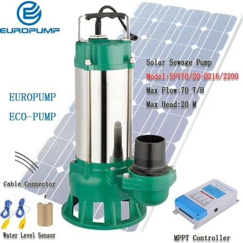 EUROPUMP 3HP Solar Pump DC solar Sewage pumps Max flow 70000 L/H Lift 20M solar Slush pump MODEL(SPV70/20-D216/2200)