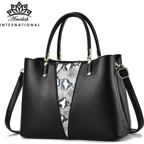 AMELISH Luxury Brand Designer Snake Skin Shoulder Bags for Women Large Business Office Lady Party Work Messenger Bags Handbags