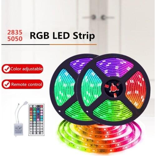 LED Strip Light RGB 5050 SMD 2835 Flexible Ribbon Fita LED Light Strip RGB 5M 10M Tape Diode DC 12V+ Remote Control +Adapter