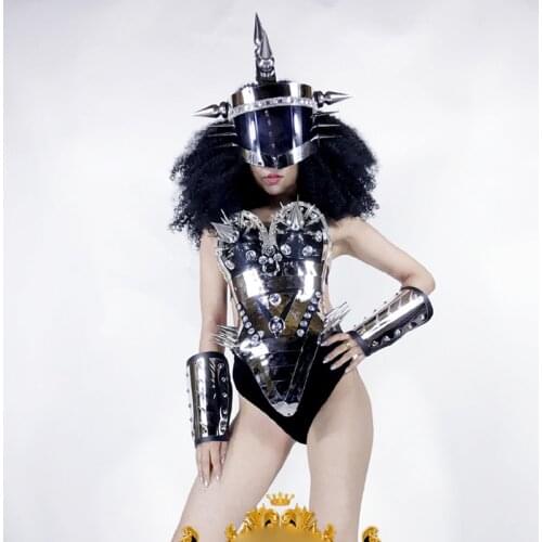 Dance party heavy metal helmet costumes Sexy women GOGO armor mirror metal female DS costumes