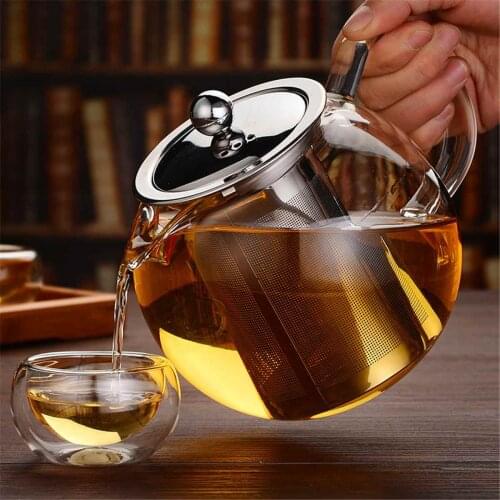 600/950/1300ml Glass Stainless Steel Teapot with Infuser Filter Lid Heat Resistant Tea Pot Kettle Home Office Teaware Set