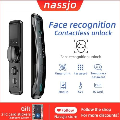 Nassjo Smart Fingerprint Door Lock Face Recognition Intelligent Digital Lock Remote Control Password Key IC Card App Unlock