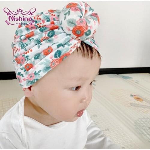 Yundfly Infant Vintage Flowers Pattern Donut Hats Fashion Print Round Ball Baby Turban Caps Children Headwear Hair Accessories