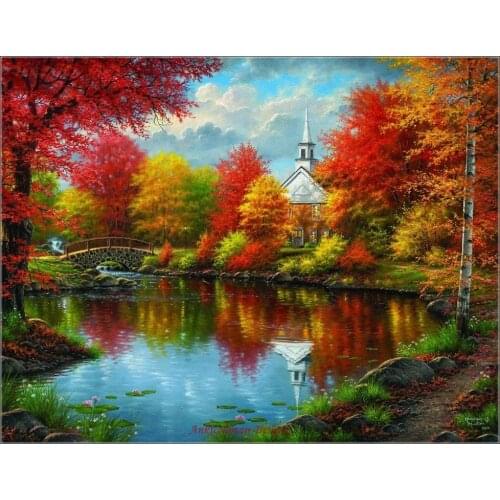 Counted Cross Stitch Kits Needlework Embroidery - Crafts 14 ct Aida DMC Color DIY Arts Handmade Home Decor - Autumn Tranquility