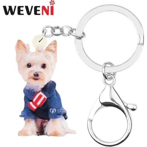 WEVENI Acrylic Costume Yorkshire Dog Key chains Animal Key Ring Bag Car Purse Wallet Keychain For Women Girl Lady Gift Accessory