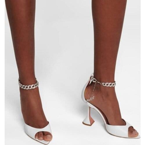 2021 Luxury Diamond Chain Women Sandals Shoes Designer Brand Open Toe High Heels Pumps Shoes Lady Party Sandals Shoes