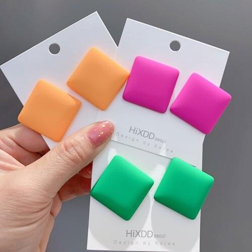 Square S925 Stud Earrings For Women Trendy Exaggerated Green Yellow Red Color Geometric Earring Jewelry Accessories Party Gifts