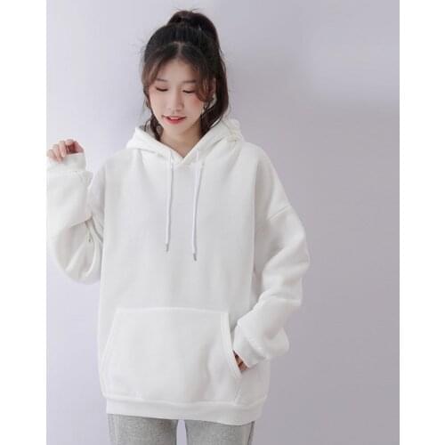 Women Casual Sweatshirts Warm Long Sleeve Oversize Hoodies Tops 2021 Autumn Winter Pullover Tops white Hoodies