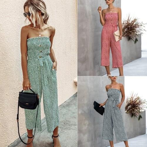 New Arrivals Summer Jumpsuit Strapless Sleeveless Open Back Long BODYSUIT Casual Floral Buttons Sexy High Waist Women Jumpsuit