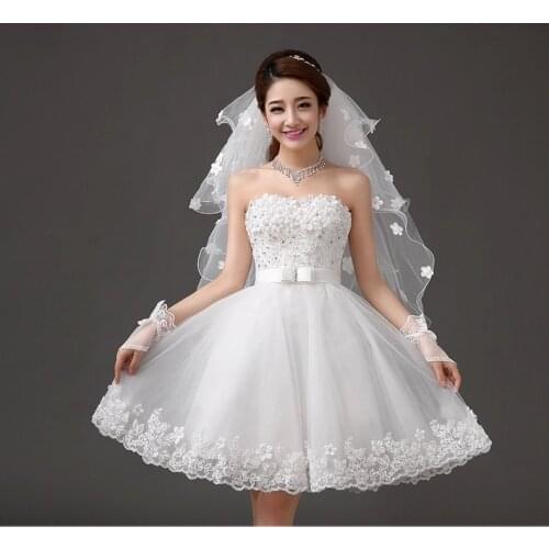 New white short knee length lady girl fairy wedding bridal dress party evening dancing performance dress free shipping