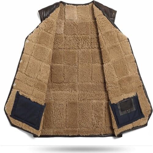 Genuine Leather Vest Men 100%Wool Fur Liner Short Coat Winter Jacket Sheepskin Vests Plus Size Chalecos Para Hombre 202 MY1584